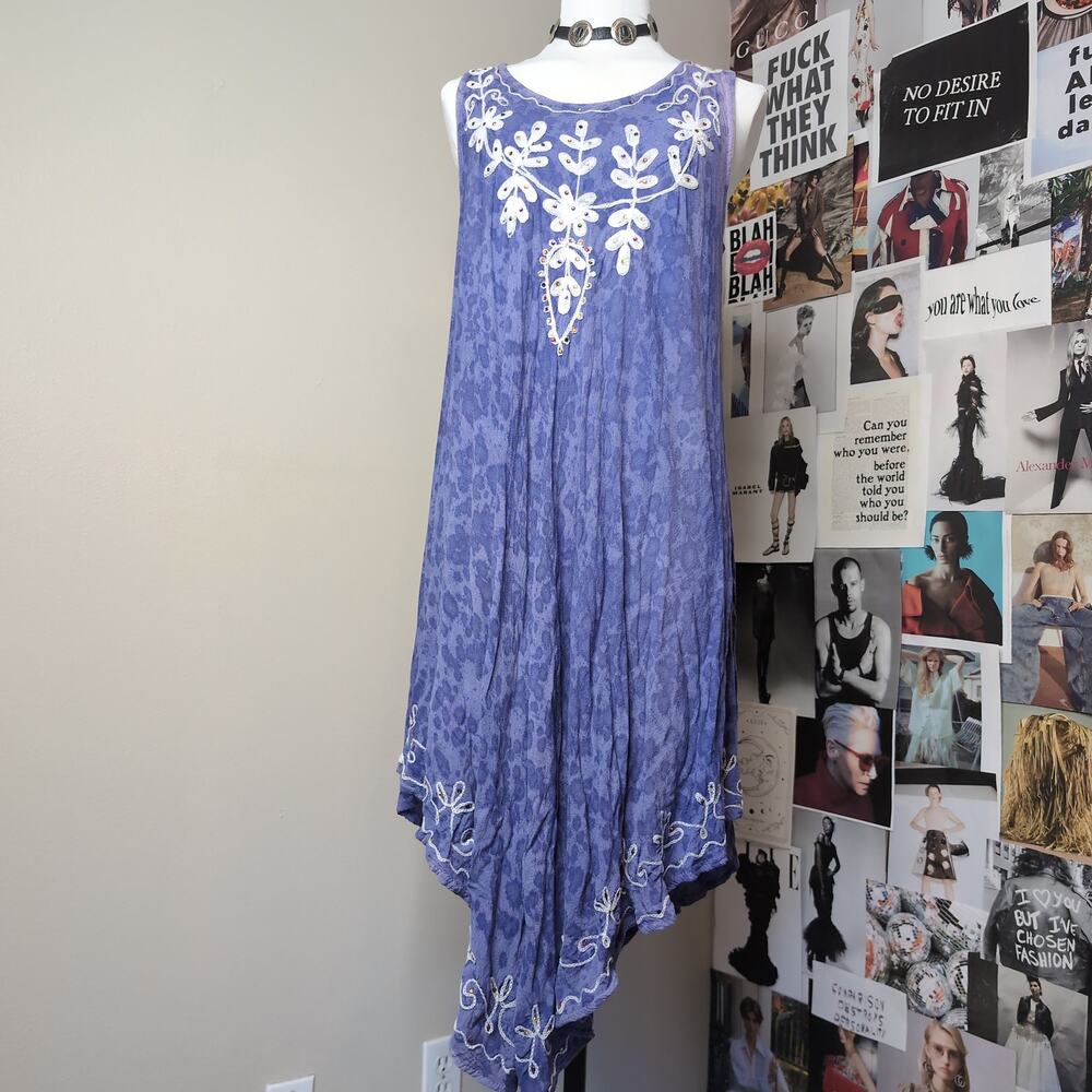 Embroidered Floral Asymmetrical Hem Dress Boho